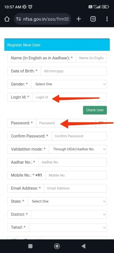 nfsa new user register form