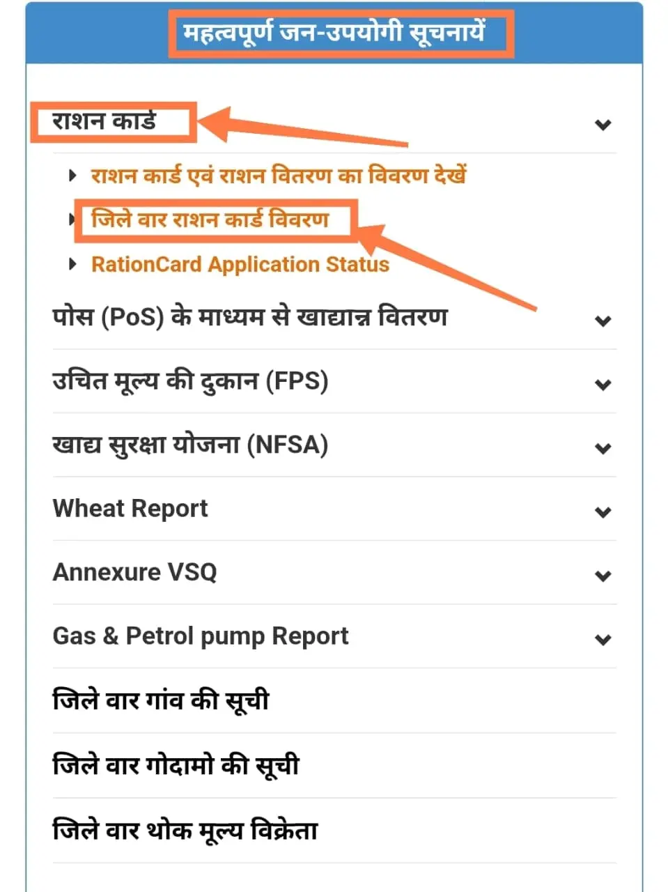 rajasthan food portal click given arrow